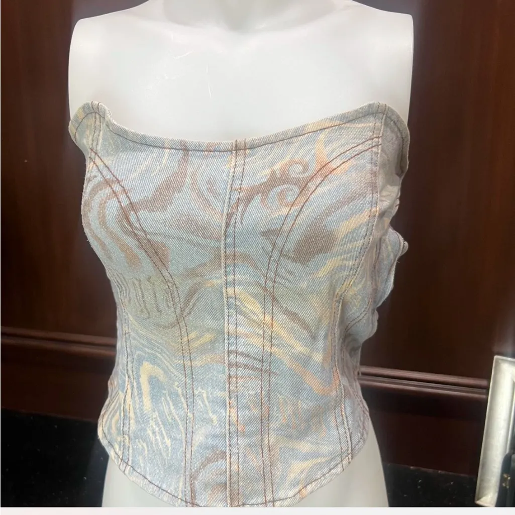 I AM GIA Stylish Strapless Corset Top Blue Size M - Image 3