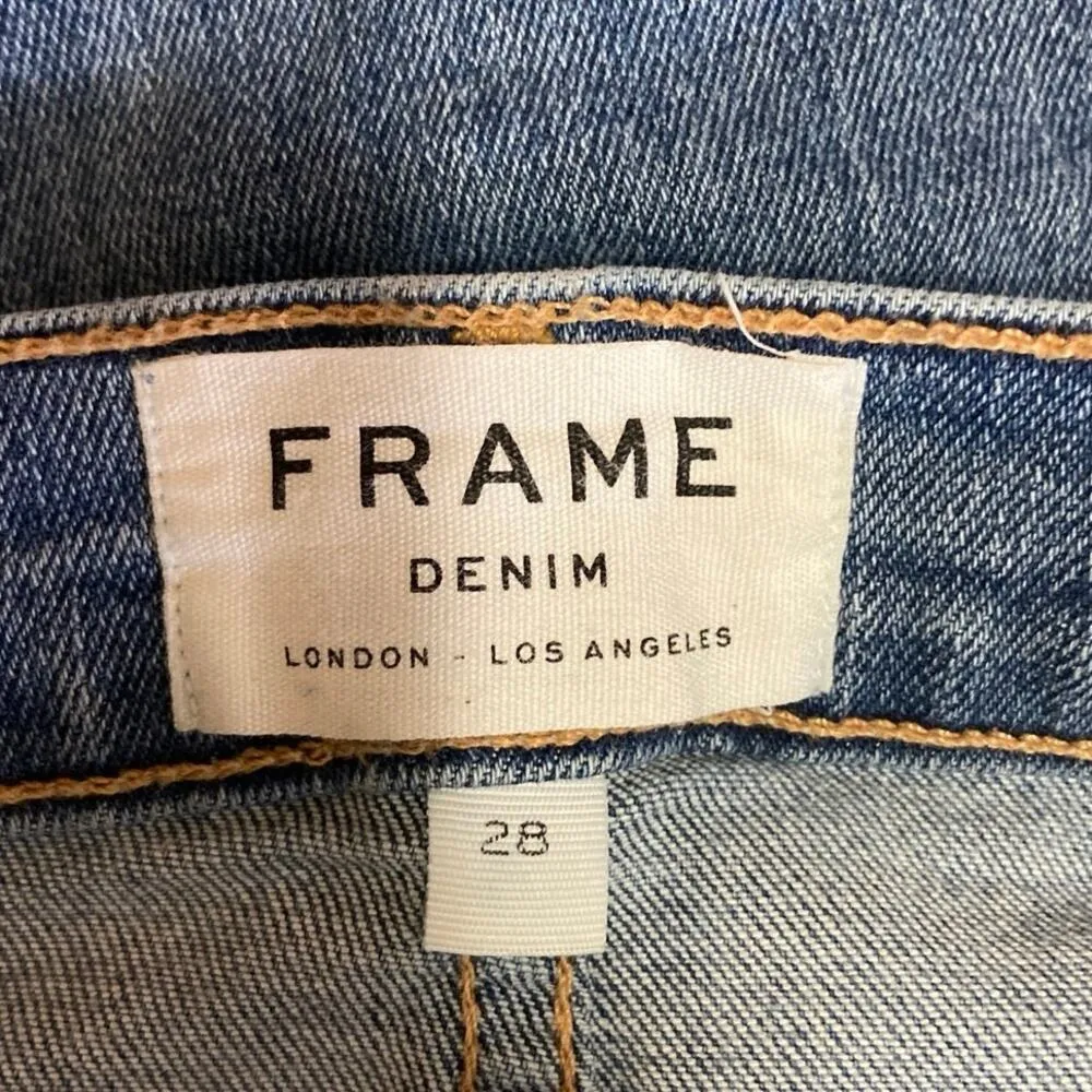 Frame Blue Medium Wash High Rise Distressed Button Fly Denim Skinny Jeans Sz 28 - Image 5
