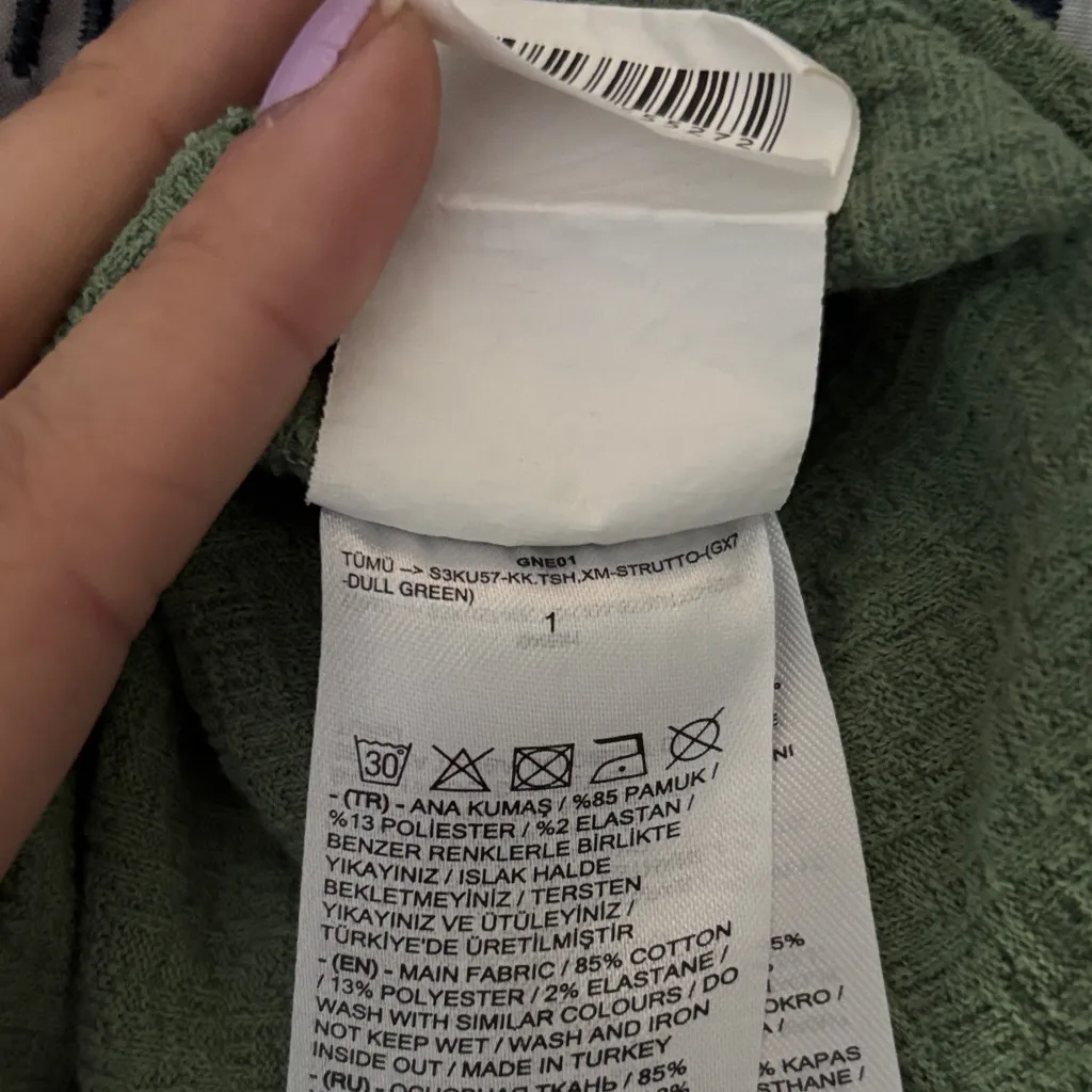 LCW Casual Crew Neck Short Sleeve Green Textured Boxy Fit Gauze Knit Short - Image 8