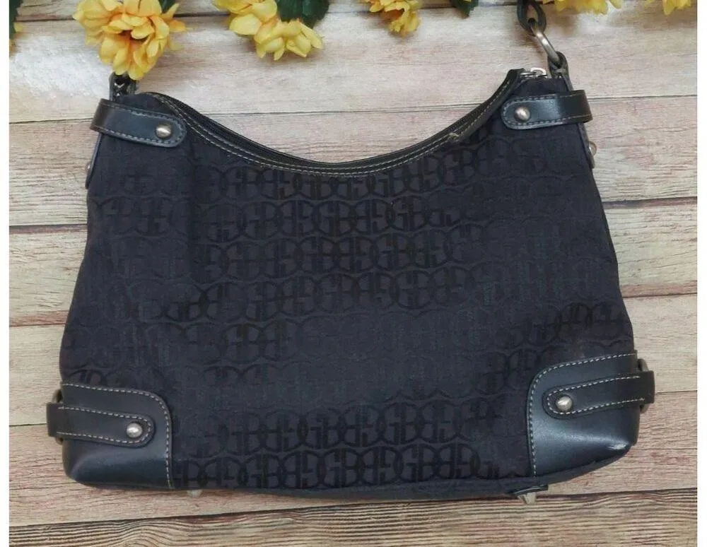 Gianni Bini Black Baguette Signature Print Leather Accent Shoulder Bag Purse - Image 6