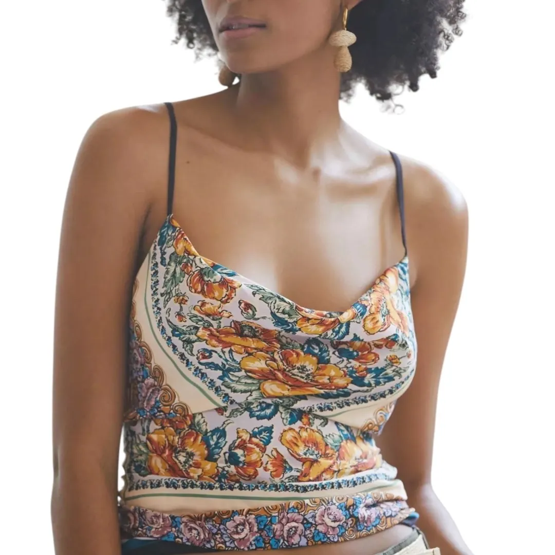 Anthropologie Women's Printed Cowl Neck Cutout Back‎ Floral Blouse Size XS - Image 3