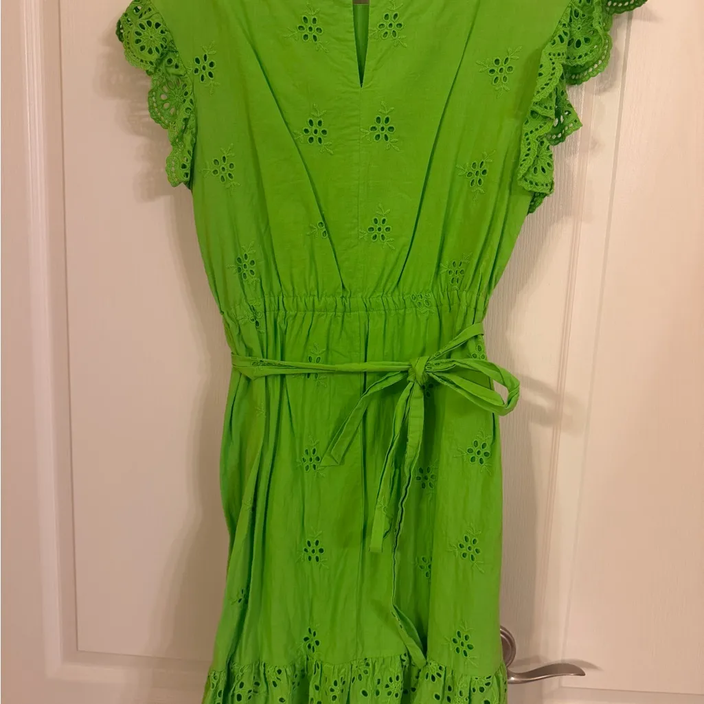 New York & Company Lime Green Eyelet ruffle Women’s Dress - Image 4