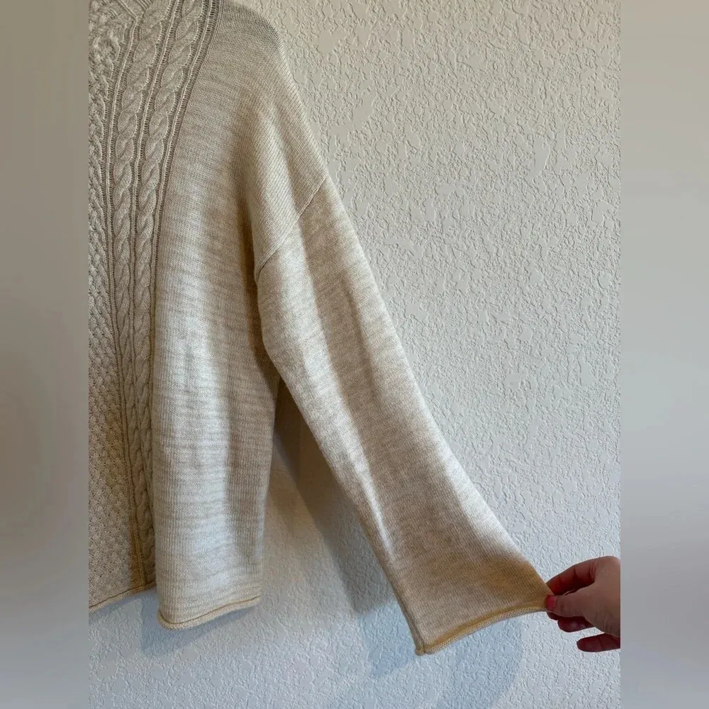 SWTR Bell Sleeve Cable Knit Cotton Cashmere‎ Blend Sweater Ecru Combo XS Neutral - Image 4