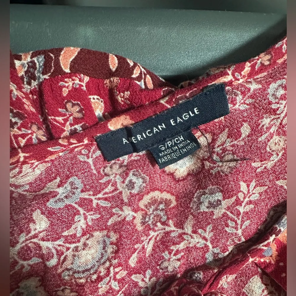 American Eagle Red Paisley Long Sleeve Bohemian Western Peasant Dress S - Image 3