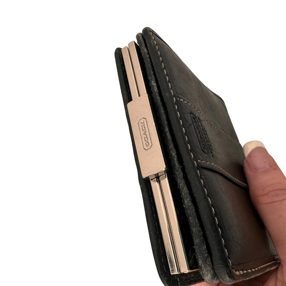 Coach Vintage Black Leather Small Bi-Fold Coin Wallet Rare - Image 2