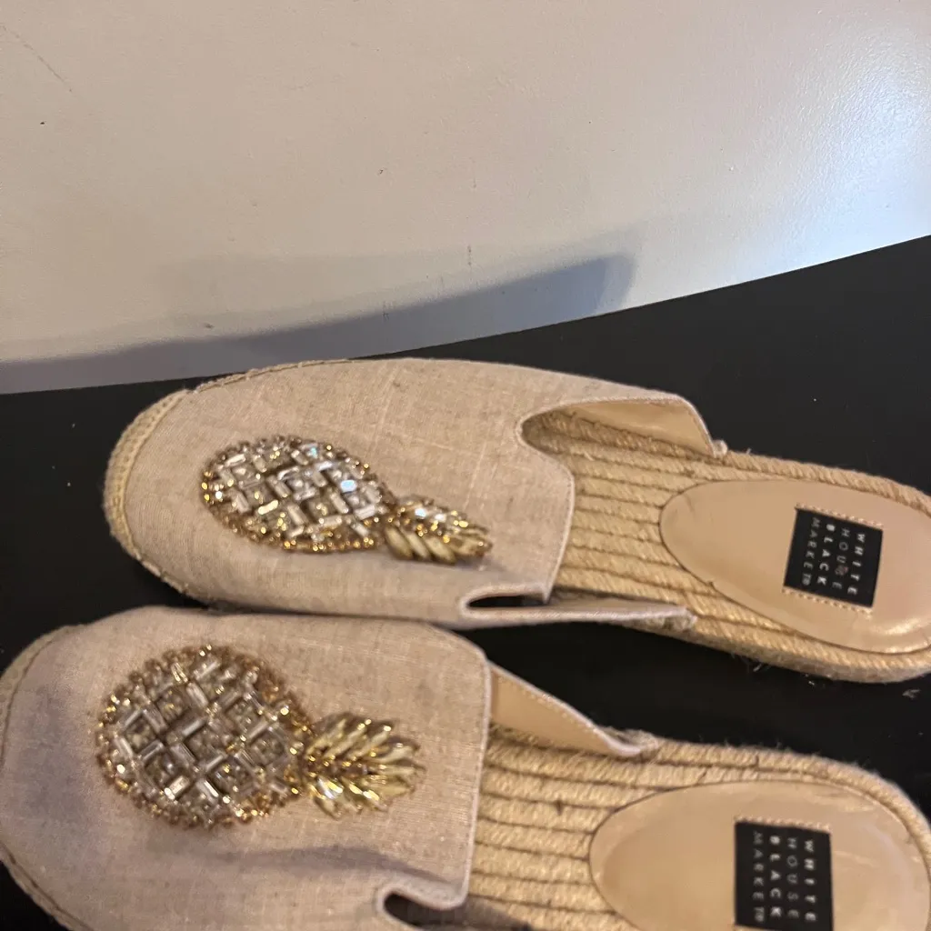 White House Black Market Cream Embellished Mules - Image 5