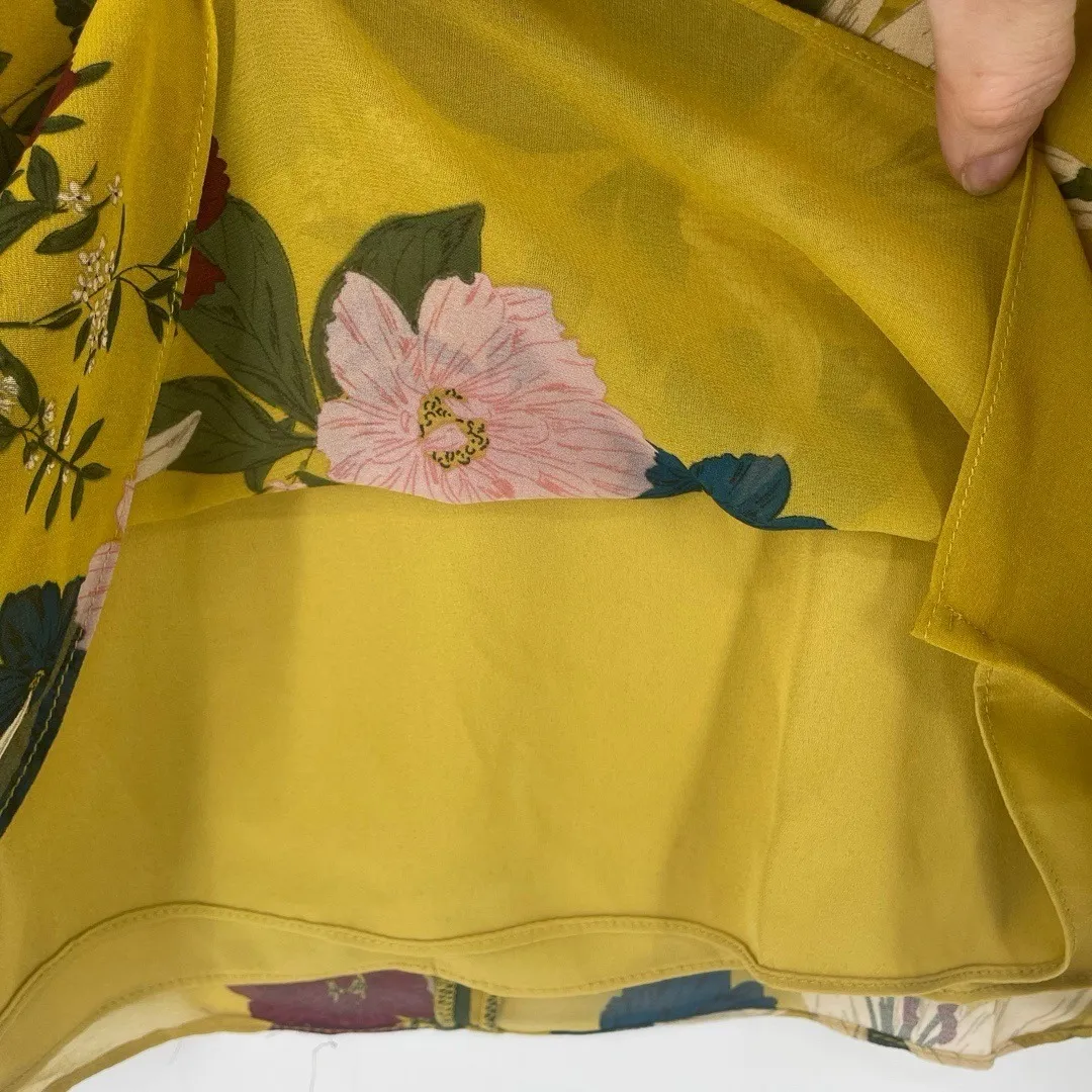Vince Camuto Long Flutter Sleeve Autumn Botanic Blouse Lemon Curry Size S Floral - Image 7