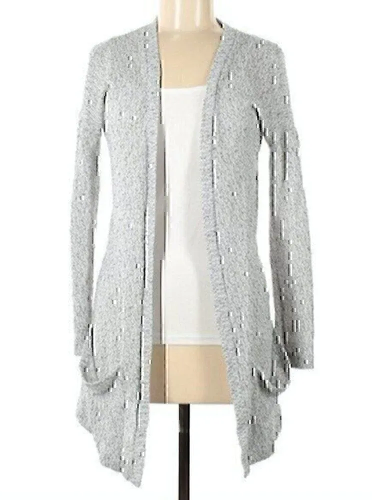 SPARKLE FADE URBAN OUTFITTERS White Black Open Marled Knit Cardigan Sweater XS - Image 2