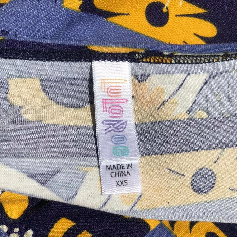 LuLaRoe Womens Perfect T Size XXS Blue Navy Yellow Cream Floral Stripe Top NEW - Image 3