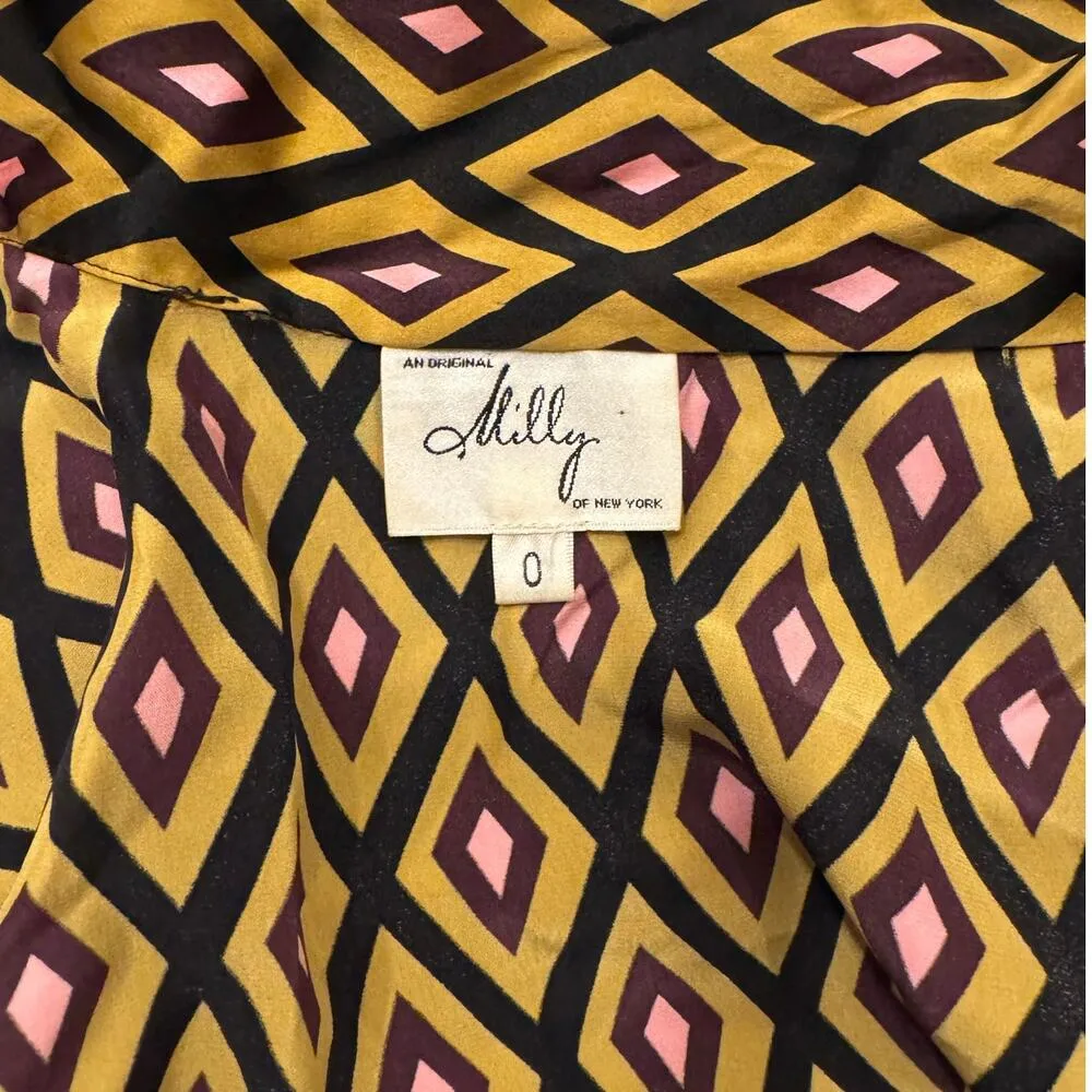 Milly of New York Gold Diamond Geometric 100% Silk Blouse Size 0 - Image 3