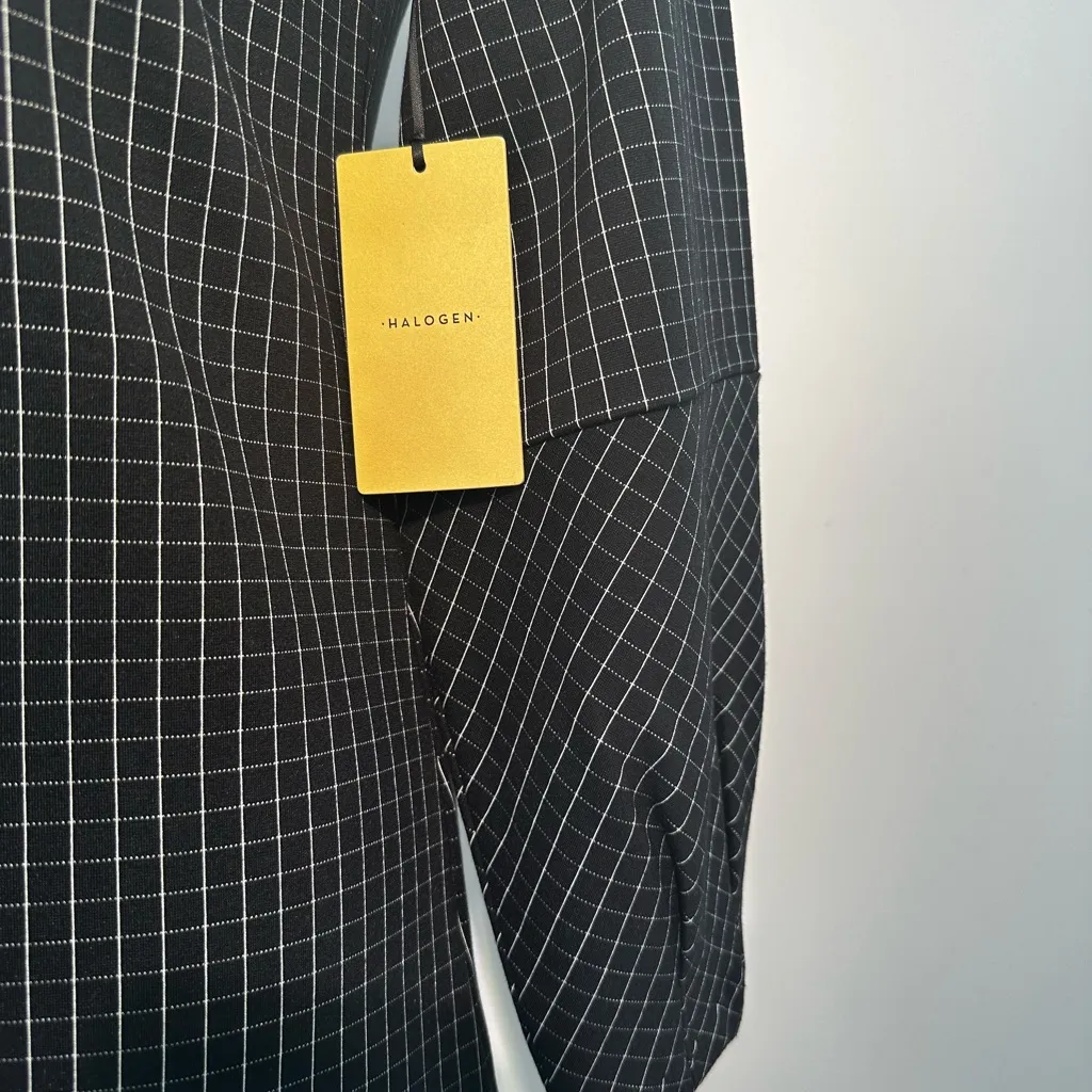 Halogen XXS Black Grid Print Shift Dress Mock Neck Long Sleeve Workwear - Image 4