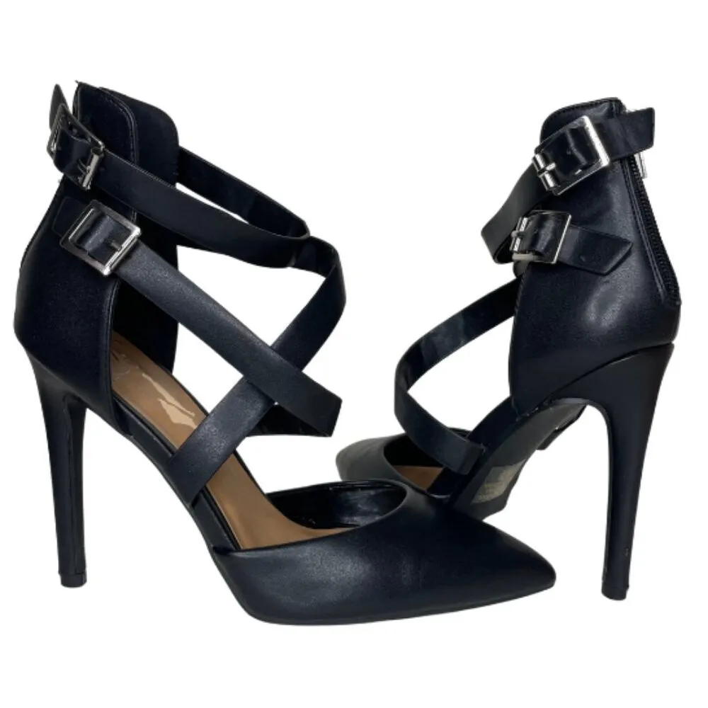 My Delicious Women's Black Strappy Leatherette Buckled Pumps Heels Size 8.5 - Image 2