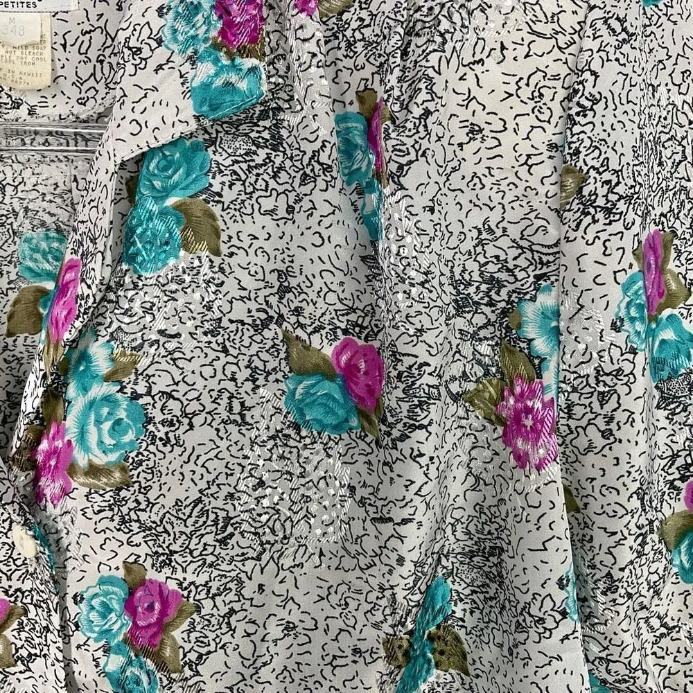 Karyl Kaye Petites Vintage White Floral Short Sleeve Button Up Shirt Medium Multiple - Image 2