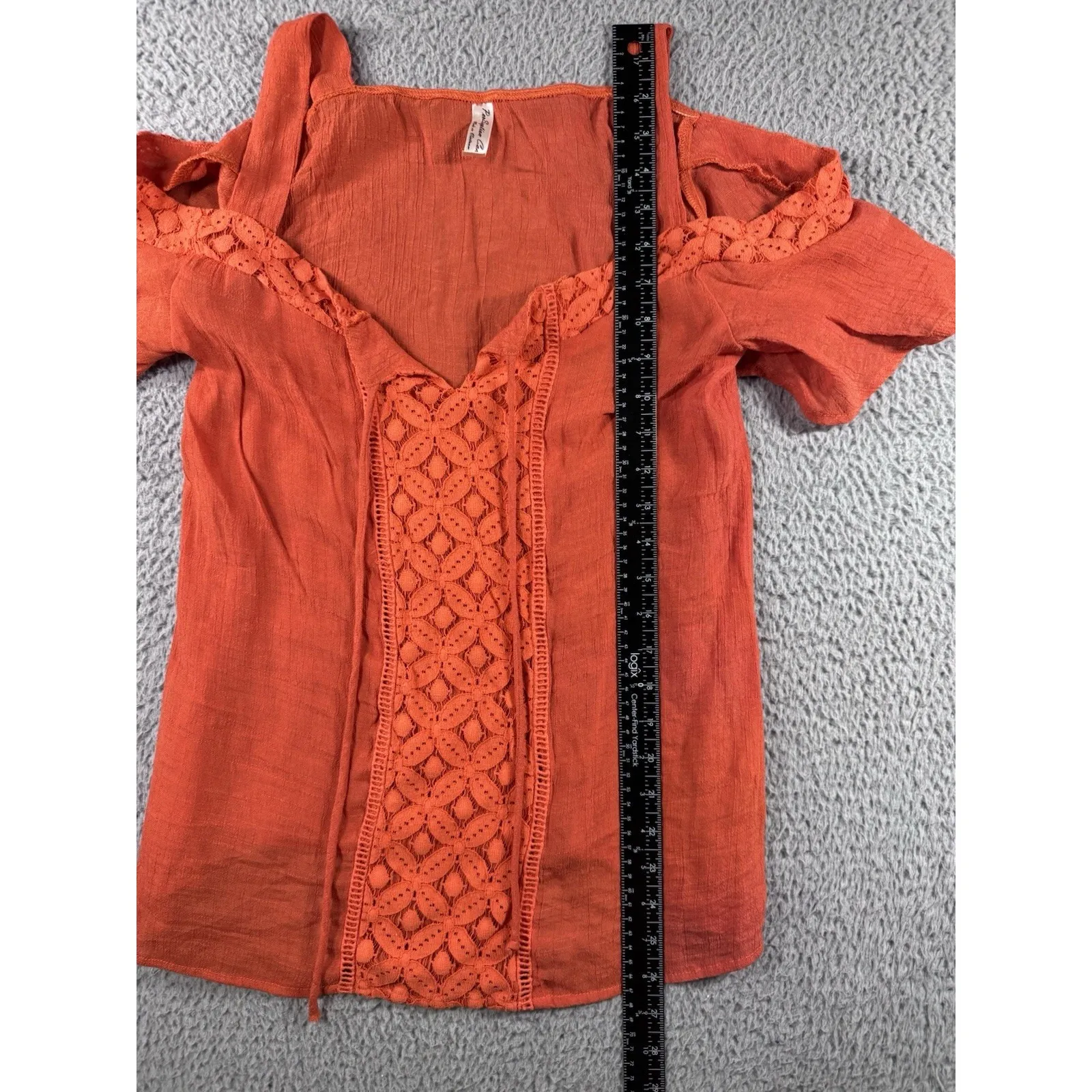 Women Large Cold Shoulder Top Cottagecore Peasant Romantic Coastal‎ Nautical Y2K Orange - Image 4