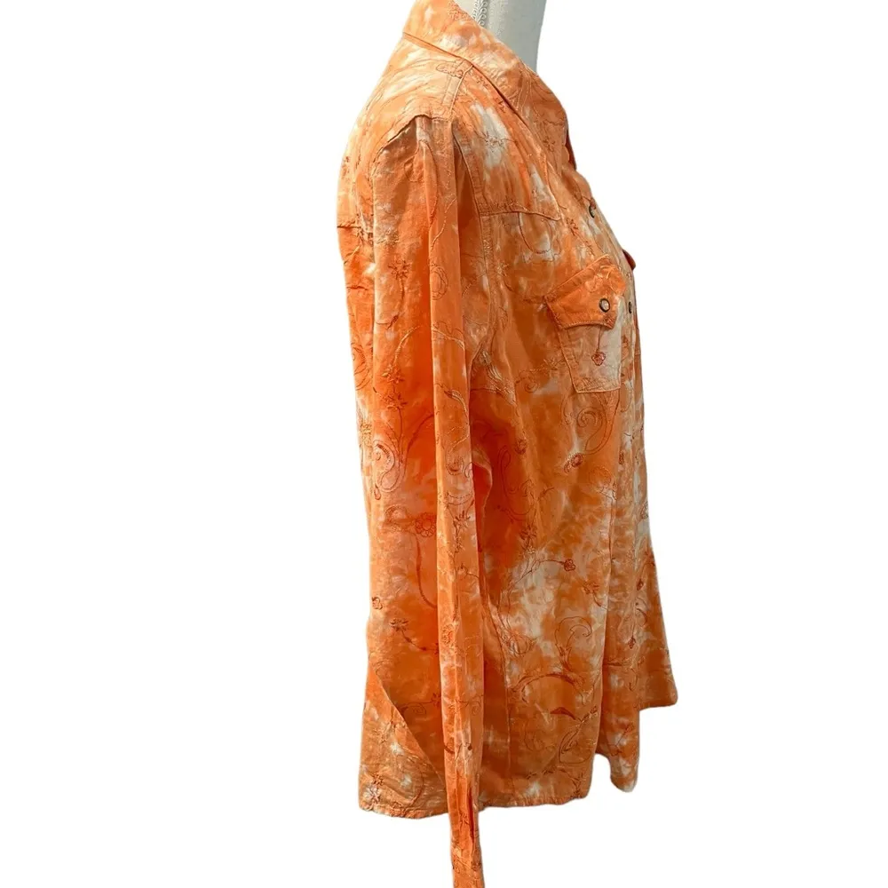 Twenty X Tailored Fit LJ 11710 Embroidered Floral Western LS Shirt Snaps XL Orange - Image 6