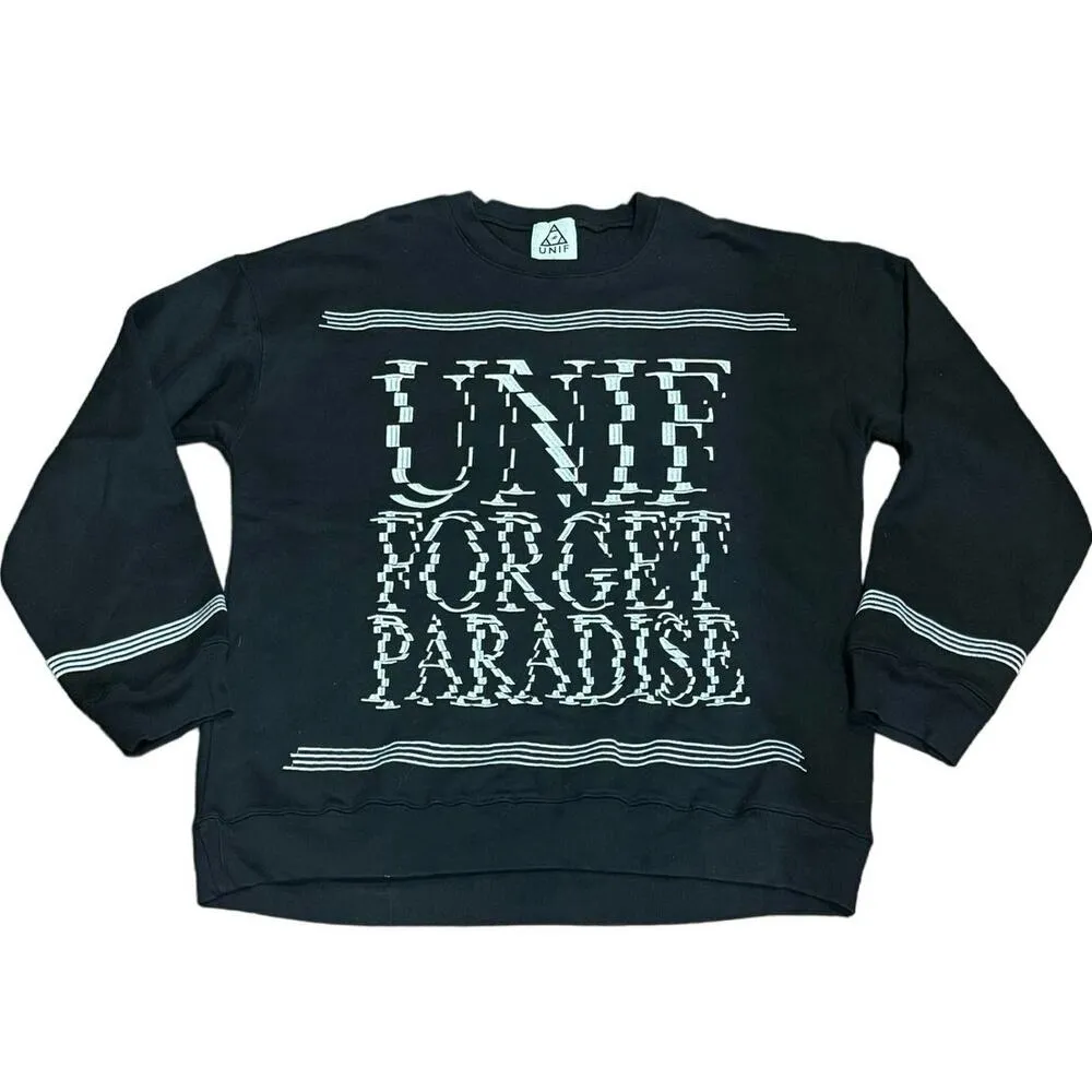 UNIF ‘Forget Paradise’ Pullover Crewneck Sweatshirt - Size Large - Black & White - Image 2