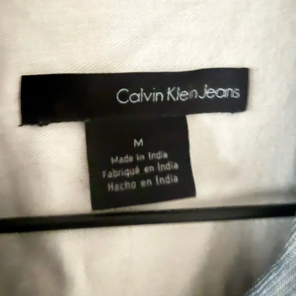 Calvin Klein Jeans Casual Button-Down Shirt Dress in Navy & White Thin Stripe M - Image 5