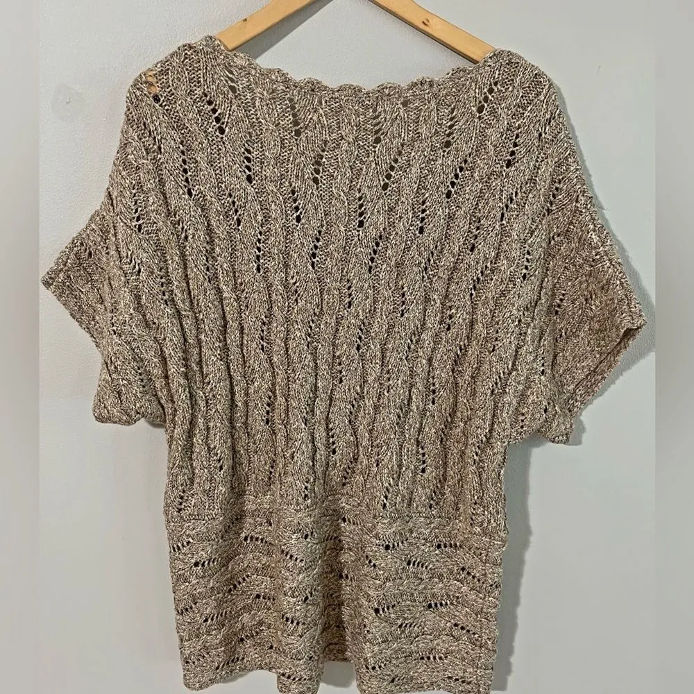 Coldwater Creek Metallic Knit Short Sleeve Sweater Top Tan Gold XL - Image 9