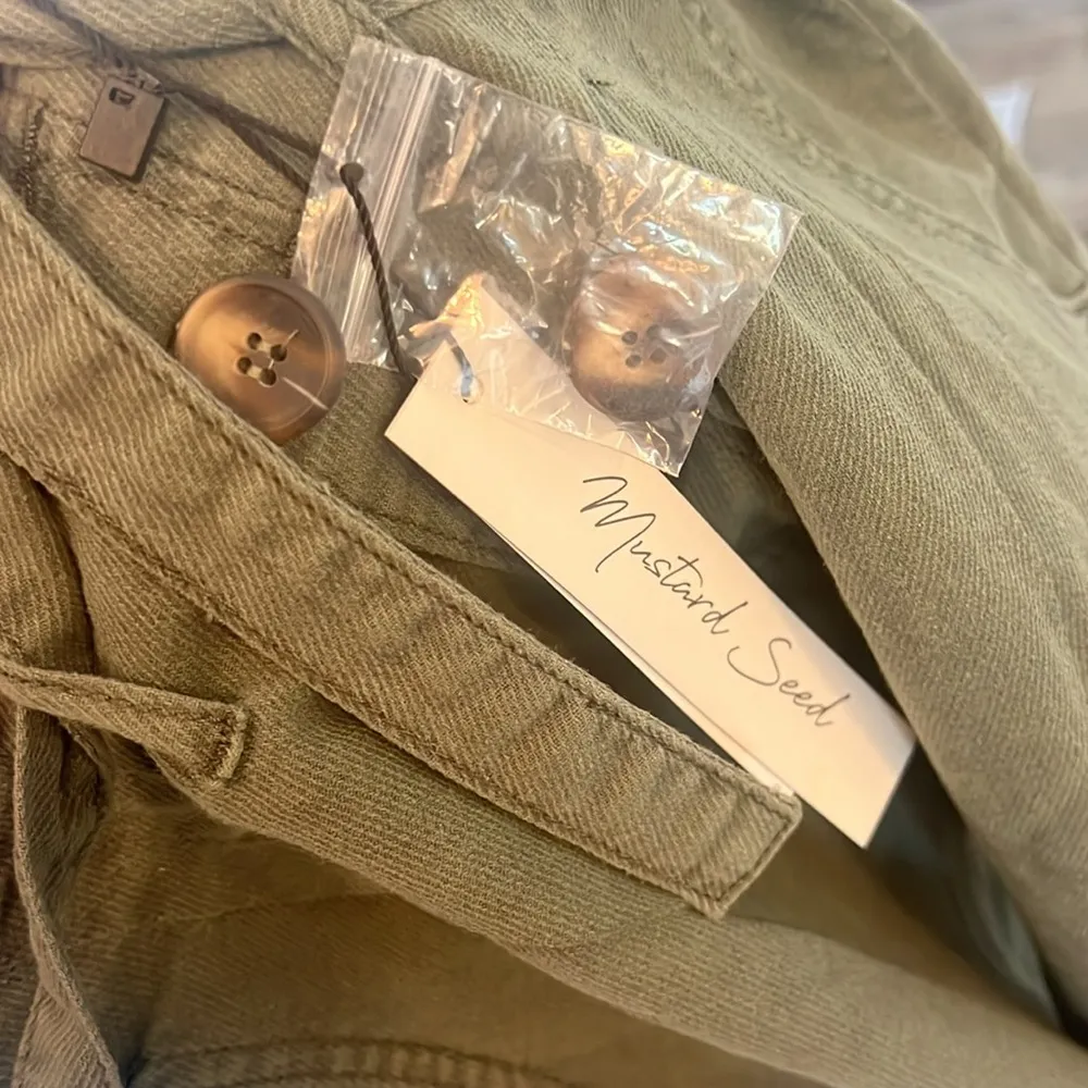 Mustard Seed Green Self Tie Paper Bag Shorts - Image 3