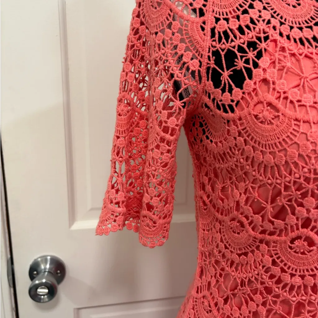 Ralph Lauren Sheath Midi Dress Half Sleeve Round Neck Lace Overlay Romantic XS - Image 3