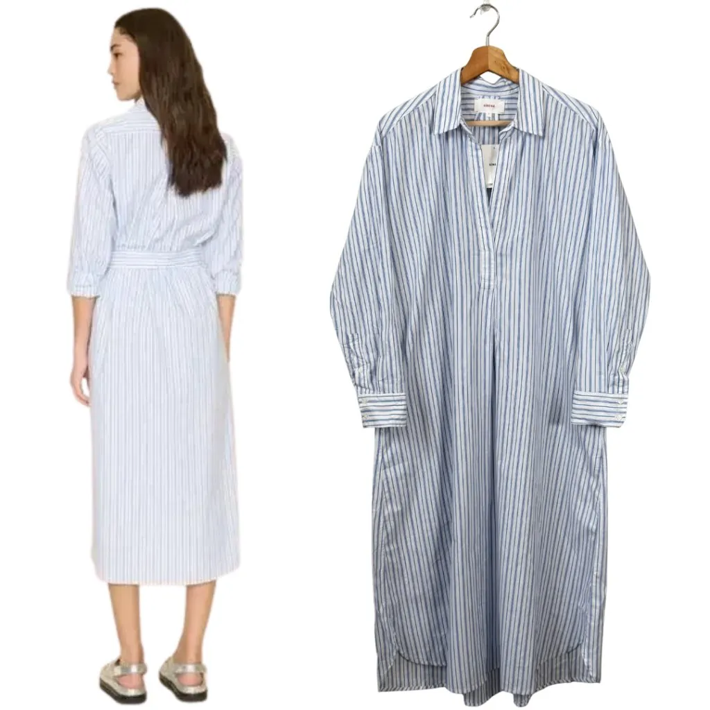 Xirena Marlowe Coastal Stripe Midi Shirt Dress Women Small White Blue Preppy NWT - Image 3
