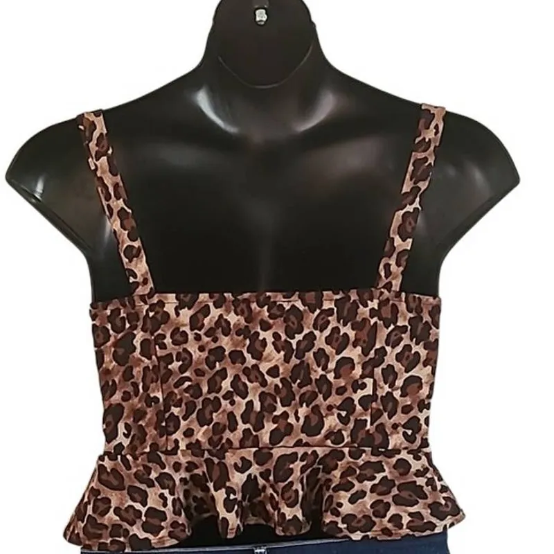 Iris Women's Leopard Print Sleeveless Peplum Top - Size Large - Image 4