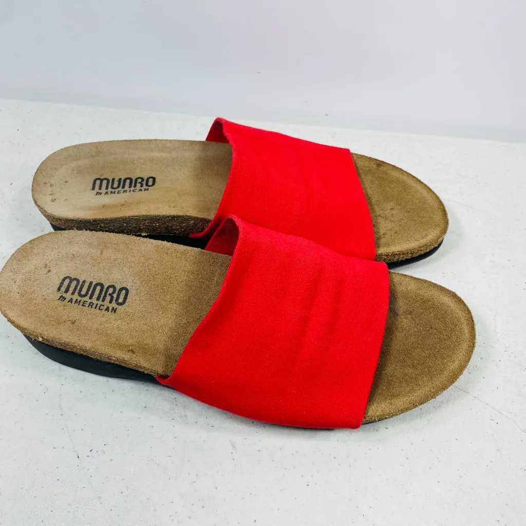 Munro American Red Fabric Stretch Mule Slide Slip On Wedge Sandal Women 6,5M - Image 2