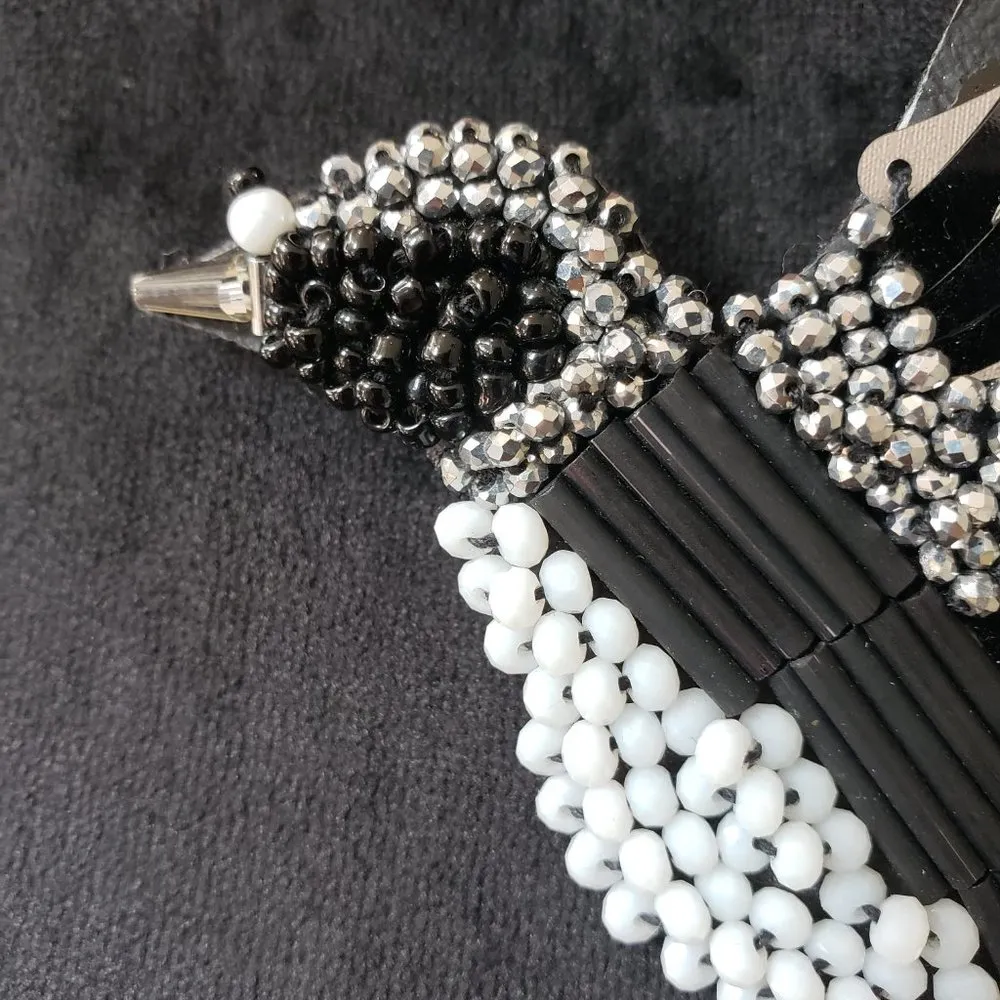 Womens Fashion Black Silver Flying Bird Beaded Art Deco Brooch Pin - Image 3