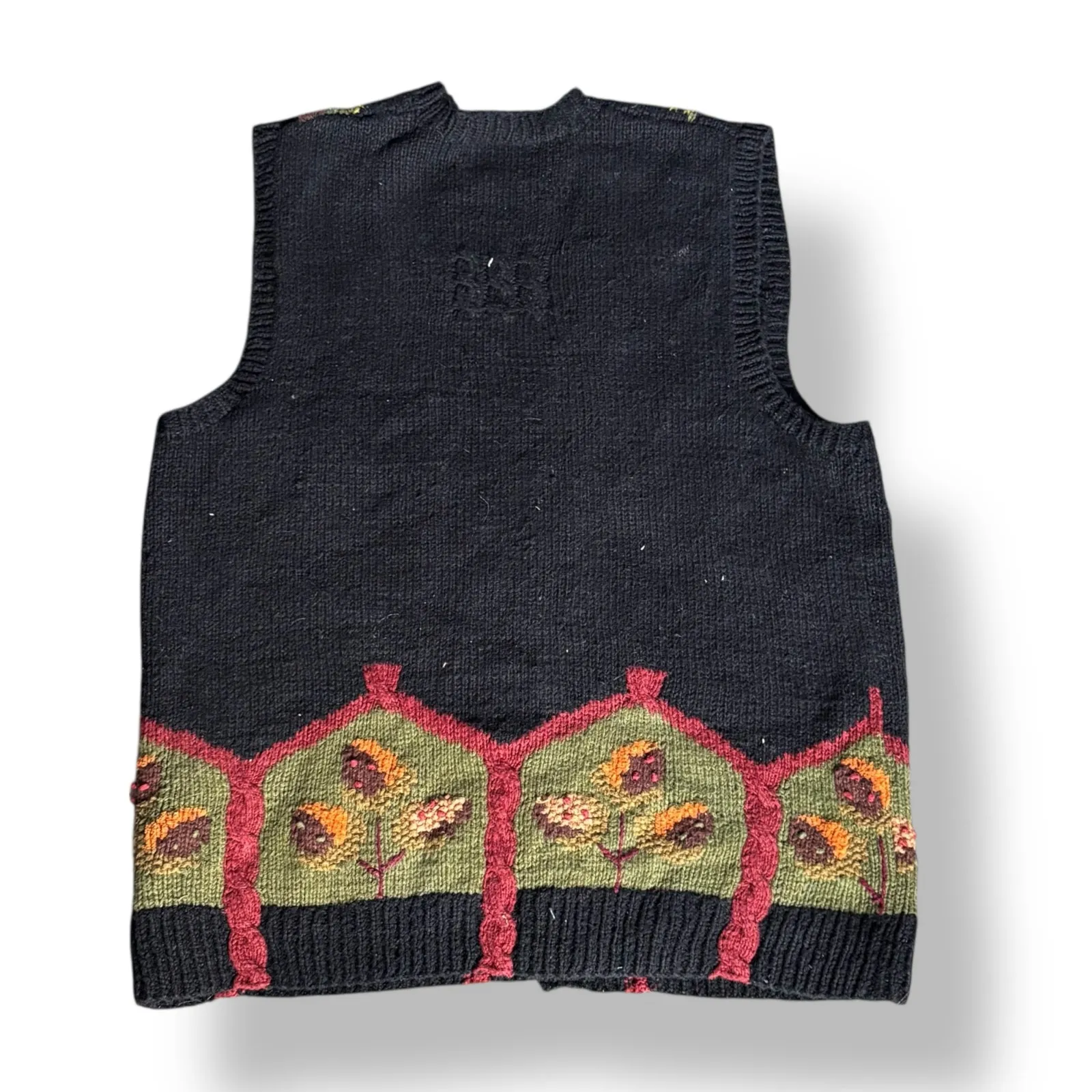 Vintage Marisa Christina Hand Knit Black Leaf Sweater Vest Black Autumn Cozy Size M - Image 10