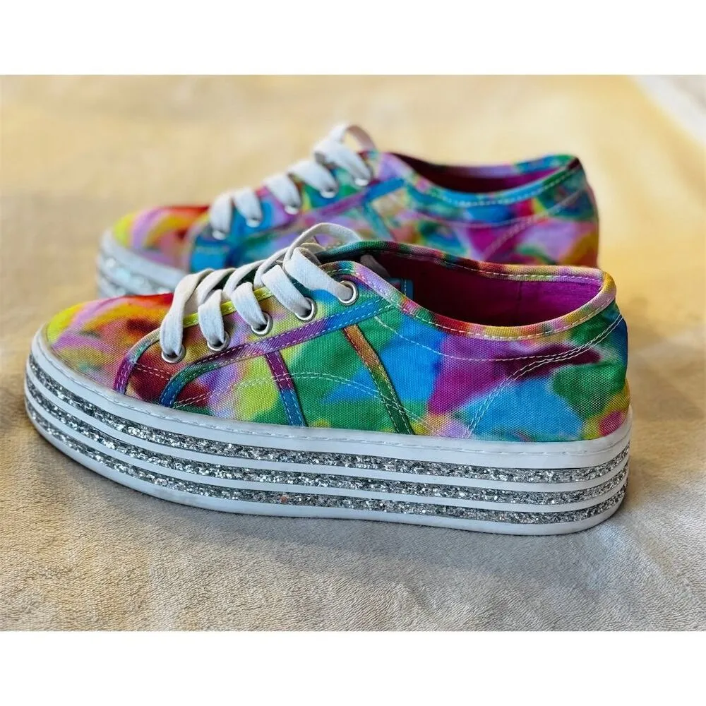 Betsey Johnson Women's PEAZE Tie-Dye Glitter Sneakers Size 7M Multicolor - Image 7