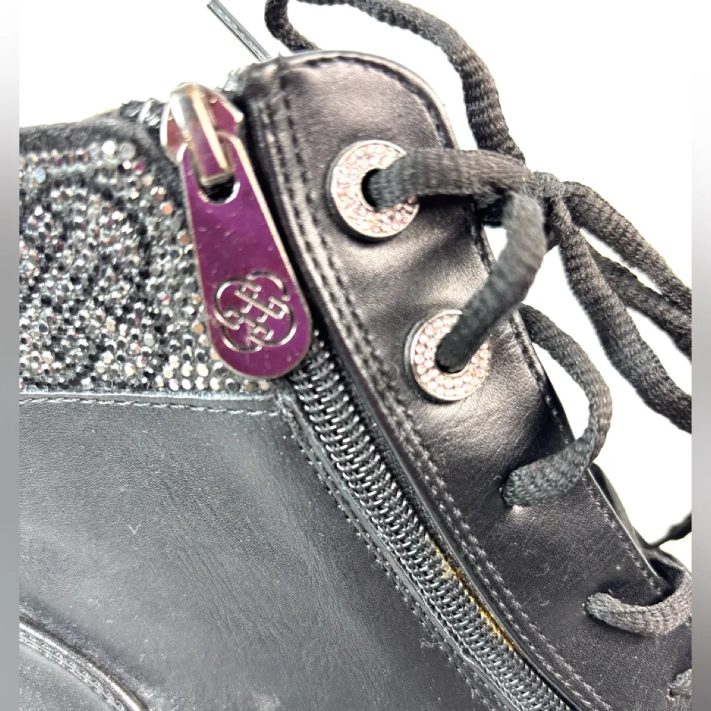 Daisy Fuentes SANDER 8.5 Crystal Detail Lug Sole Black Lace-Up Ankle Boots - Image 4