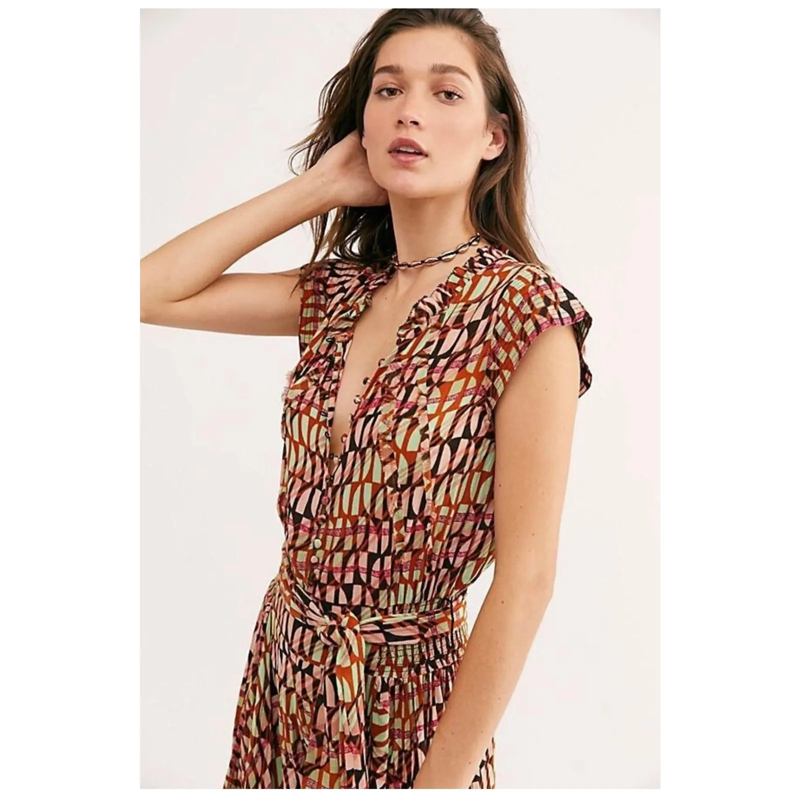 Free People Sahara Jumpsuit Size Small Bohemian Festival Western Print Wide Leg - Image 9