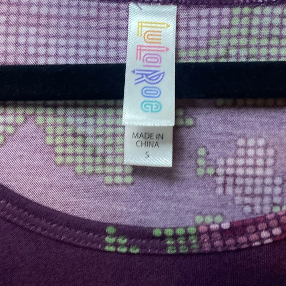 LuLaRoe Purple pixelated roses perfect t short sleeve shirt - Image 2