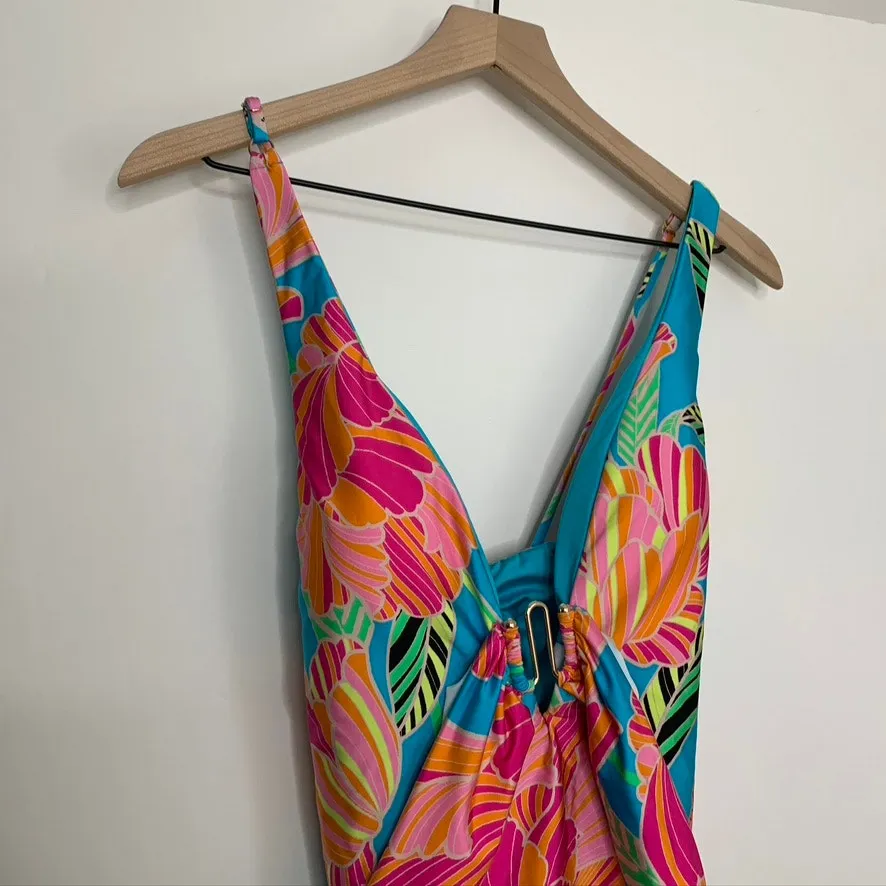 Trina Turk Poppy Plunge One-Piece Swimsuit BlueMulti Womens Size 14 3731035 - Image 9