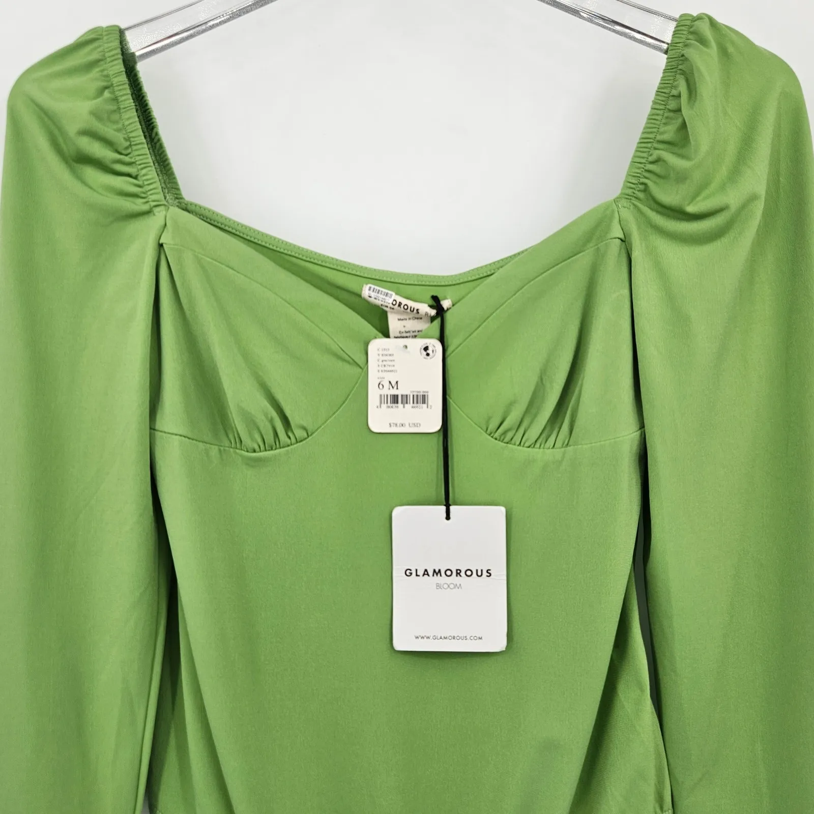 Free People Glamorous Long Sleeve Sweetheart Neck Bodysuit Green Sz‎ M - Image 5