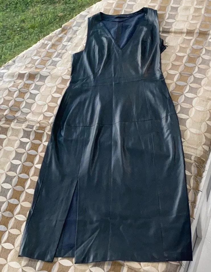 ZARA Sleeveless Black Leather Dress w/ Zipper - Image 5