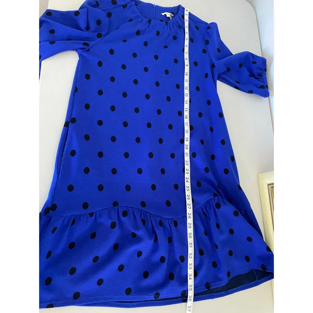 Tyler Boe Royal Cobalt Blue Black Polka Dot Puff Sleeve Tinsley Shift Dress S - Image 6