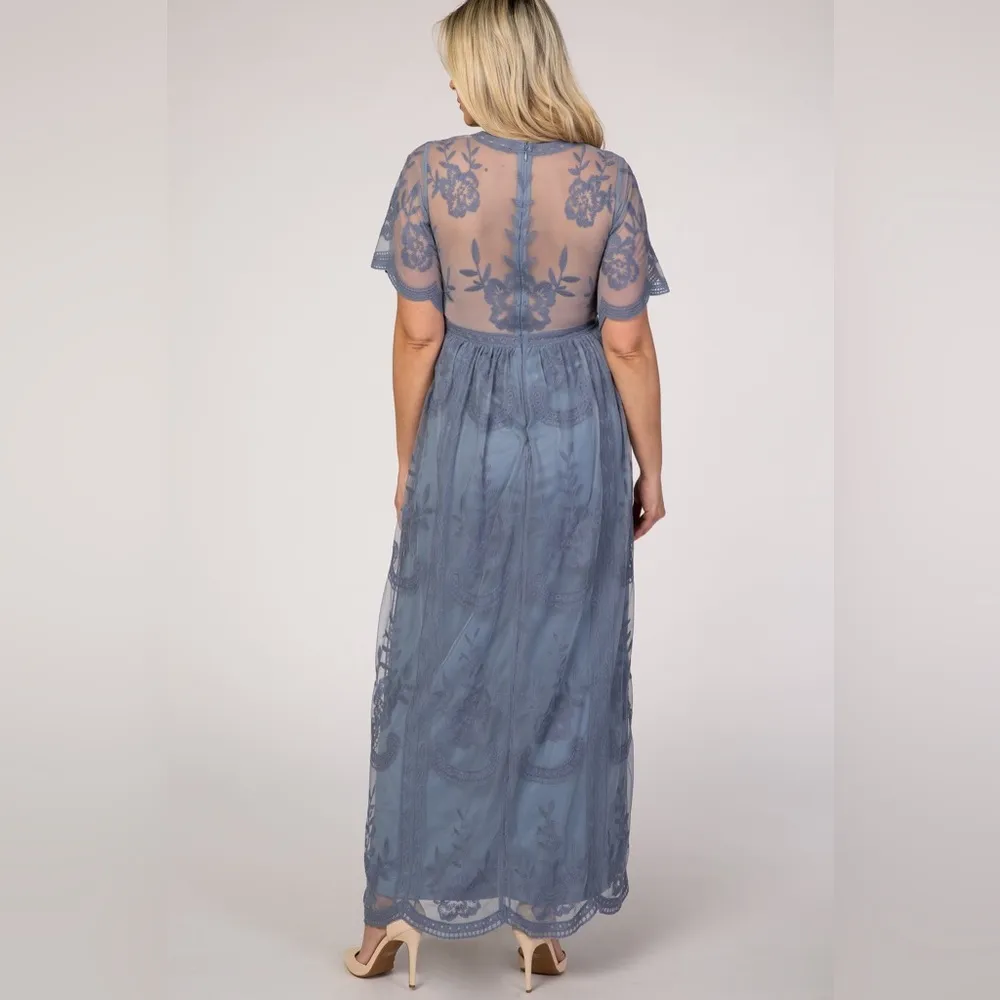 Maternity Gorgeous Dusty Blue Maxi Dress Size Large - Image 7