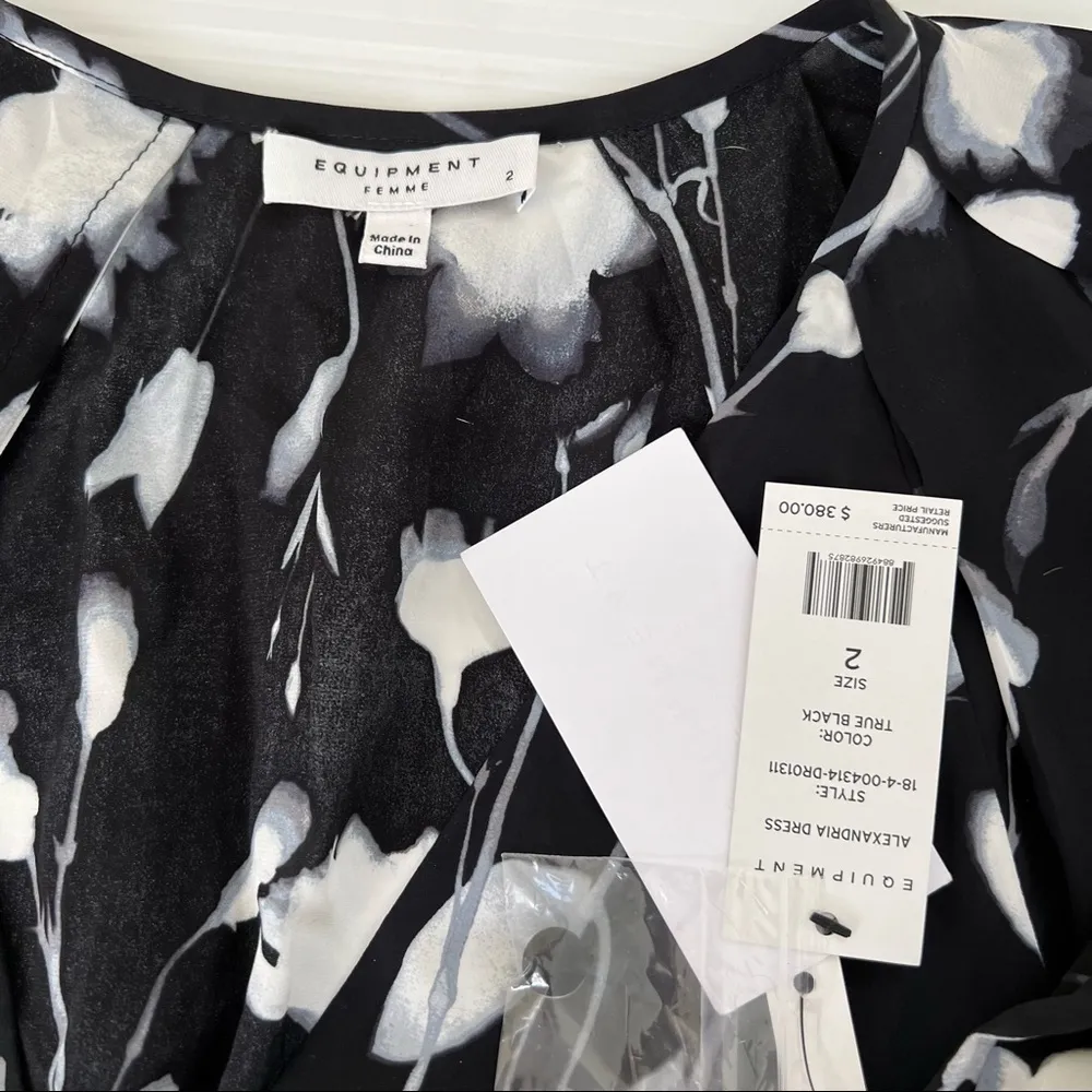 Equipment NWT Alexandria Long Sleeve Abstract Floral Mini Dress True Bla… - Image 4