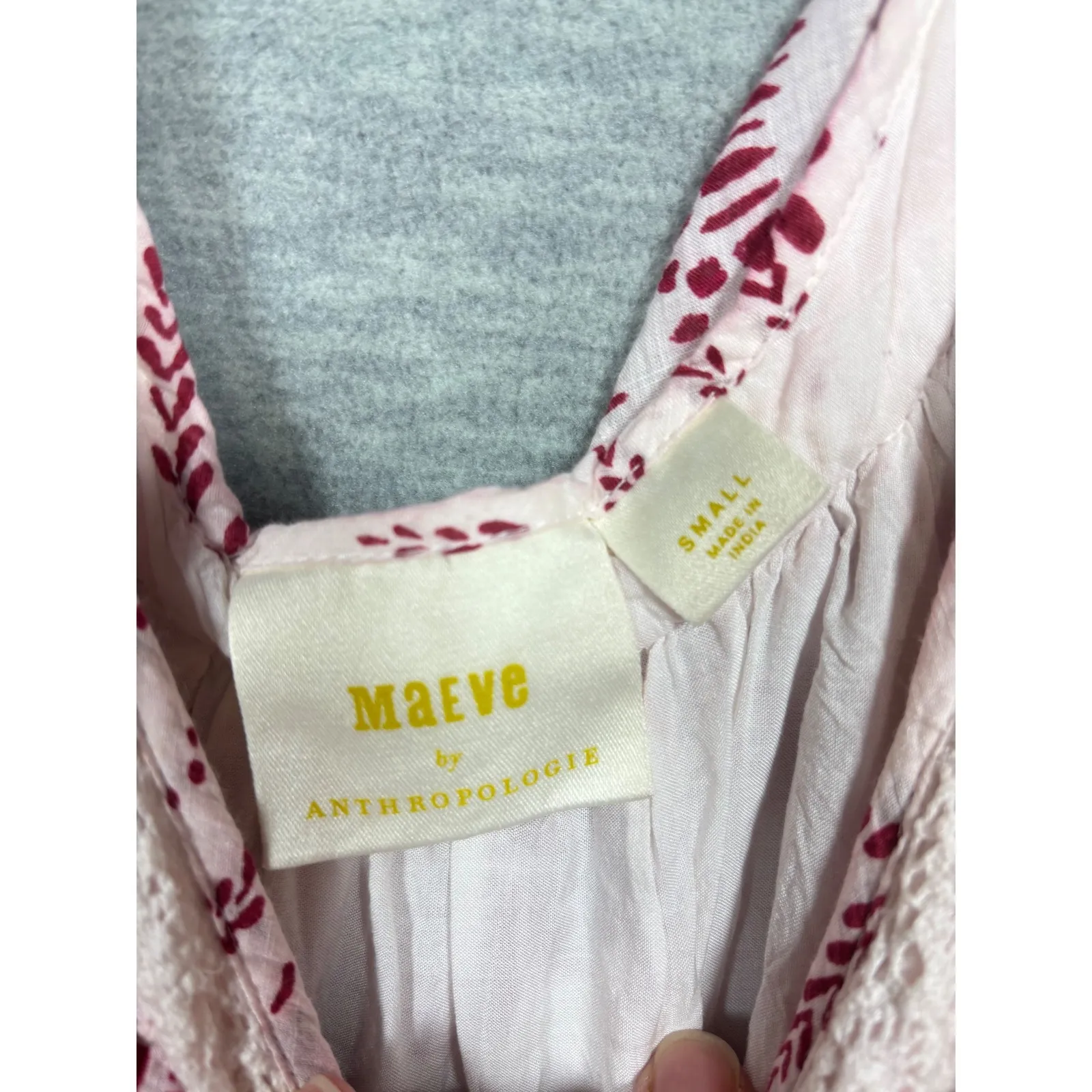 Maeve Anthropologie Dress S Red Floral Babydoll Mini Flutter Sleeve Lace Cottage Pink Size undefined - Image 3