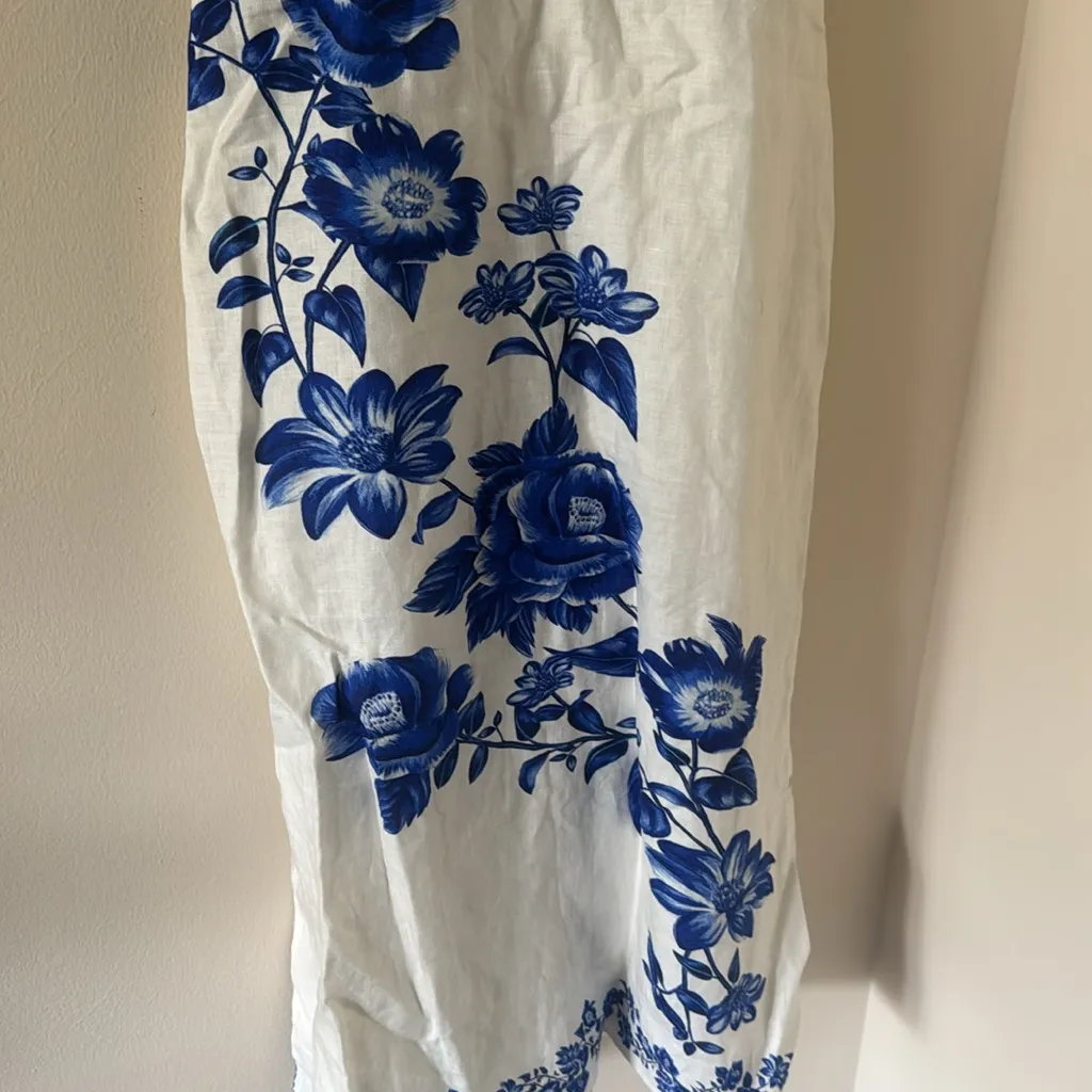 FARM RIO Floral Cascade Wavy Euroflax Premium Linen Midi Dress,Large,$280 - Image 7