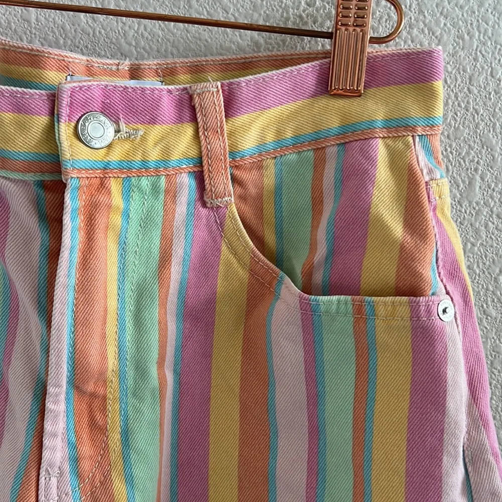 Zara Patel Vertical Stripe Cut Off Shorts USA 4 - Image 4