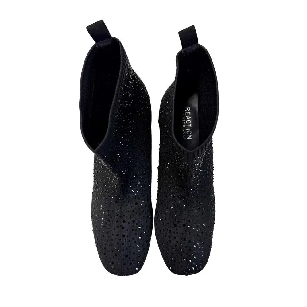 Kenneth Cole Reaction Ranya Rida Stretch Rhinestone Jewel Sock Booties 8 Black - Image 4