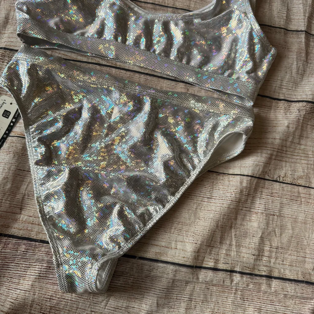 Dippin Daisy’s Women’s Sz Large Silver Holographic 2 Piece Bikini Swim Suit NEW - Image 12