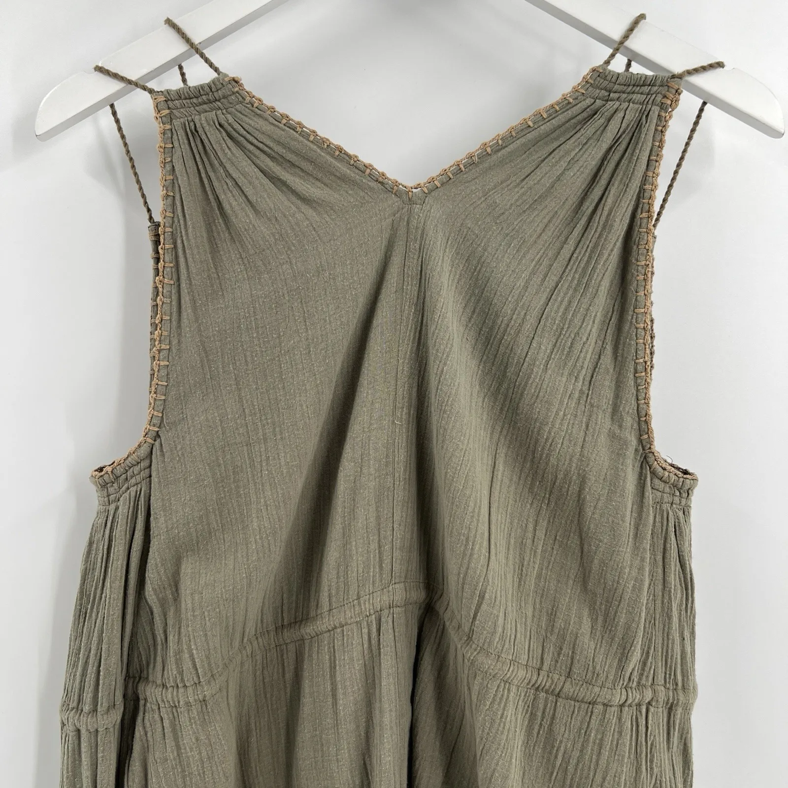 Apiece Apart Daphne Midi Dress Size 6 Embroidered Trim 100% Cotton Boho Bohemian - Image 6