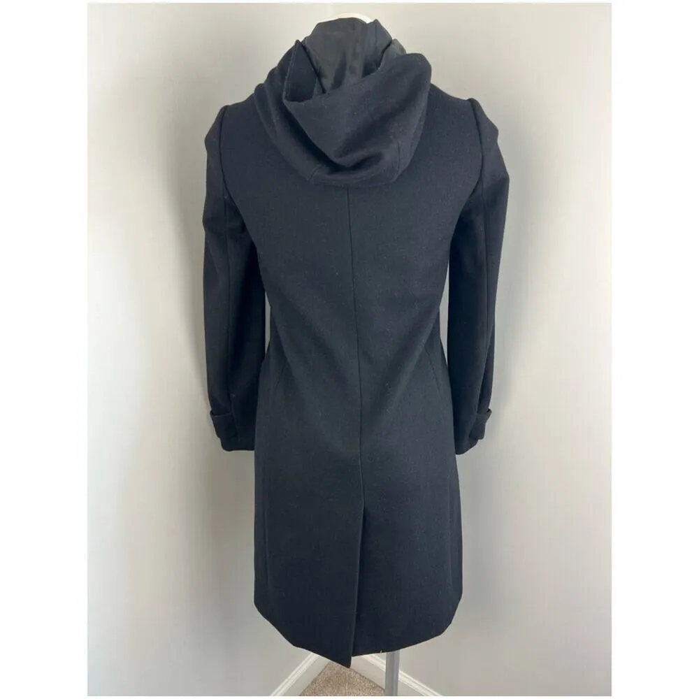 J.Crew Black Wool Blend Toggle Coat Hooded Peacoat 00 Nautical Preppy - Image 4