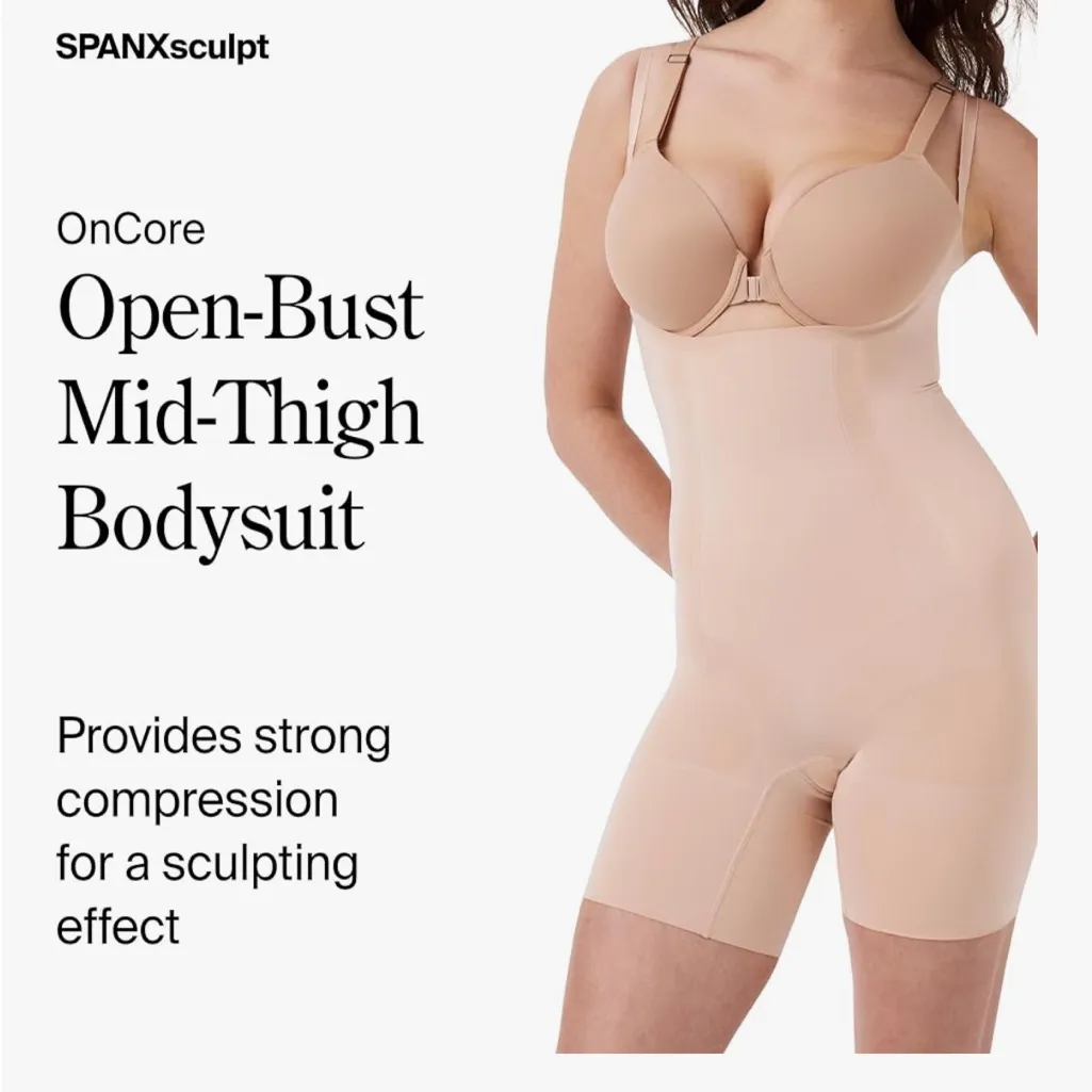 Spanx SPANXsculpt OnCore Open-Bust Mid-Thigh Bodysuit Soft Nude Size Small NWT - Image 4