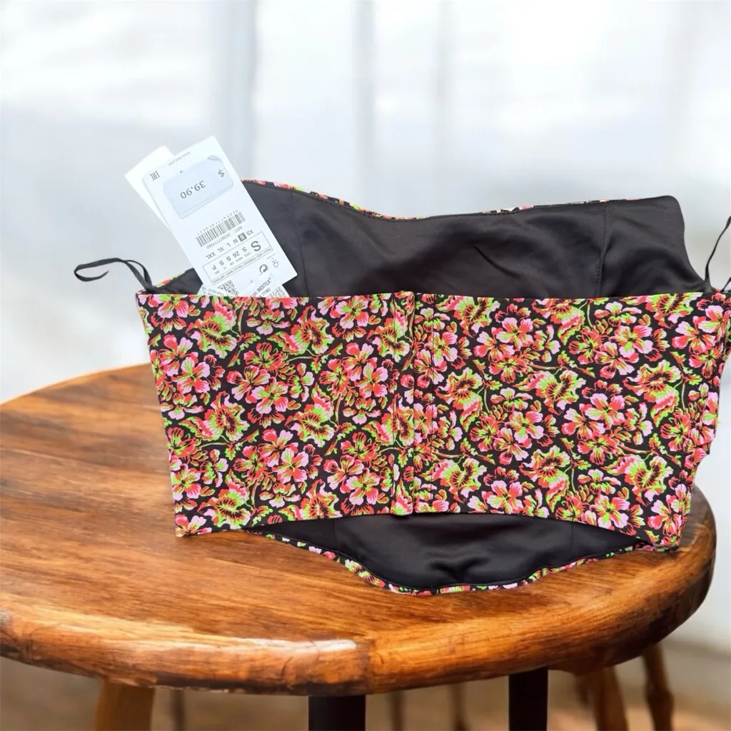 Zara NWT Strapless Floral Print Corset Top Small - Image 2