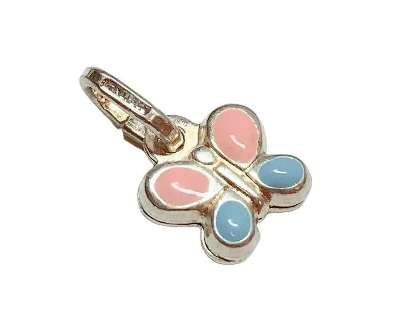 925 Sterling Silver blue pink buttetfly necklace charm pendant very small - Image 2