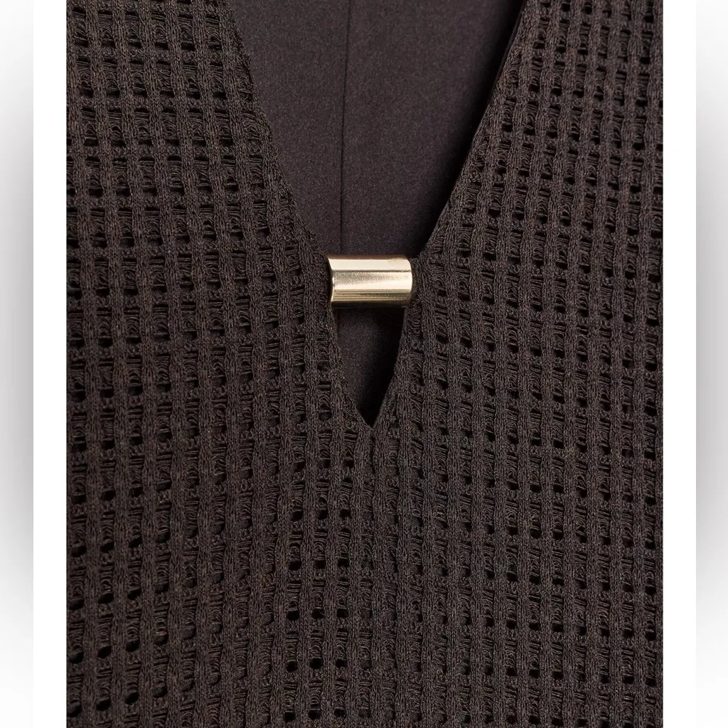 Zara NWT brown knit gold detail key hole front long sleeve midi maxi dress - Image 10